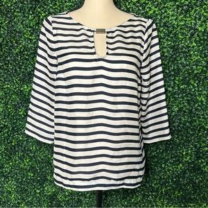 Zara Navy and White Nautical Striped Blouse Sz S